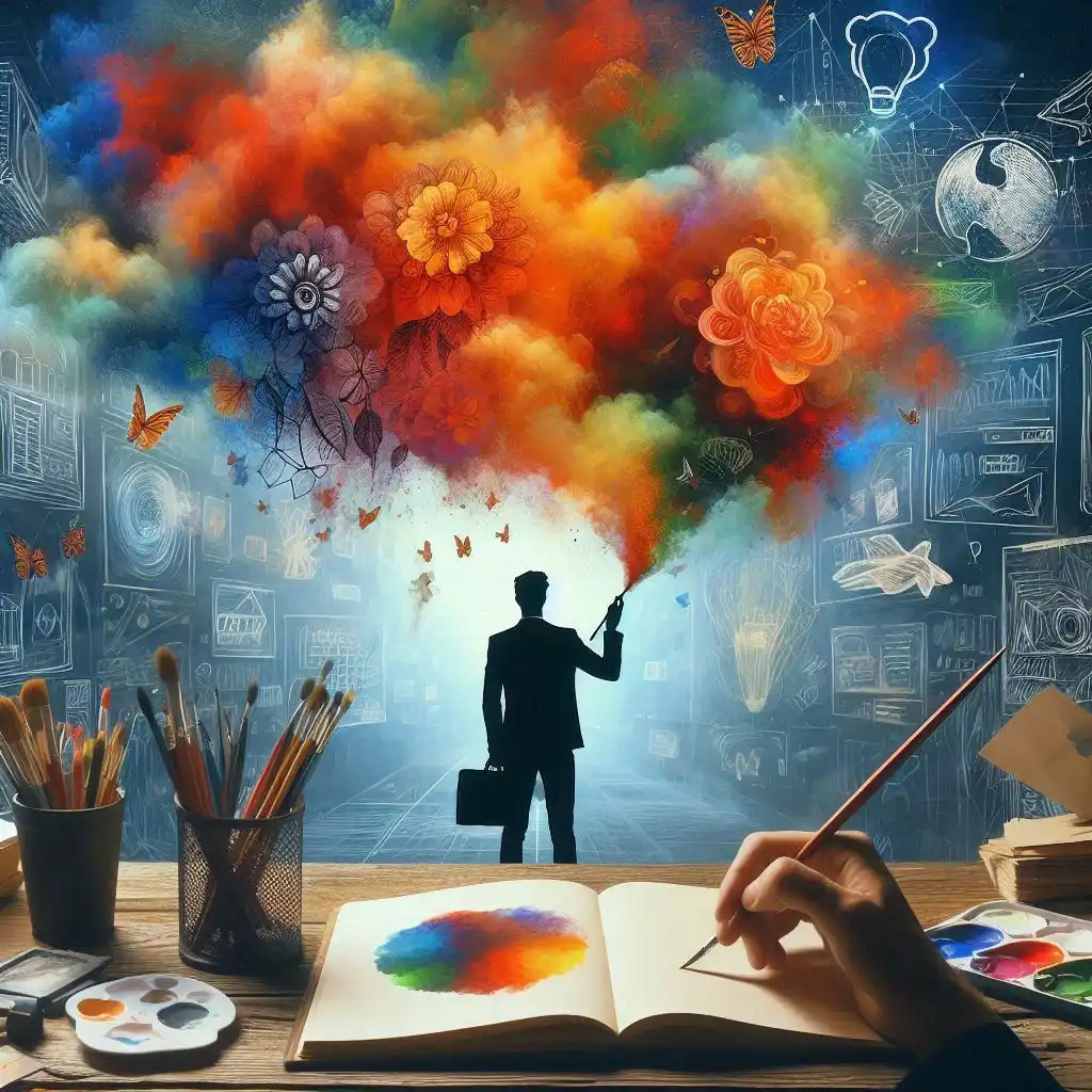 Image describing Digital Marketing Tips for Artists and Creative People. An image where art is blending with digital marketing, symbolising a professional man blending art with technology.