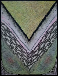 Drawing artist in Kerala. An abstract artwork with multiple colours, lines, shapes and patterns highlighted using black colour.